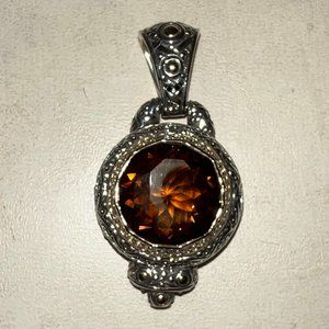 JOHN HARDY Cognac Quartz Silver & 18K Gold Diamond Enhancer Pendant